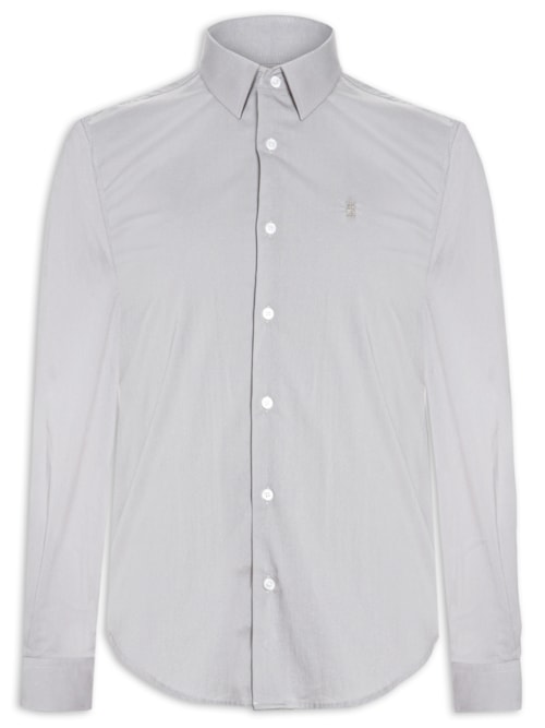 Camisa Masculina Manga Longa Tricoline Elastano - Cinza