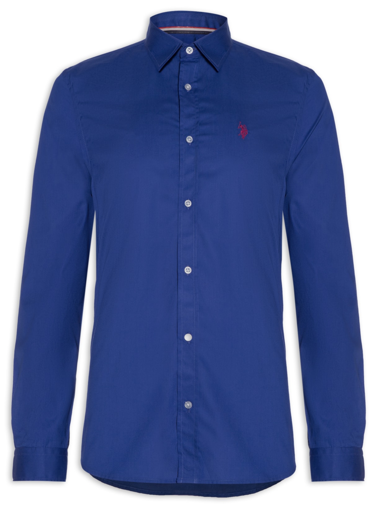 Camisa Masculina Manga Longa Tricoline Regular - Azul