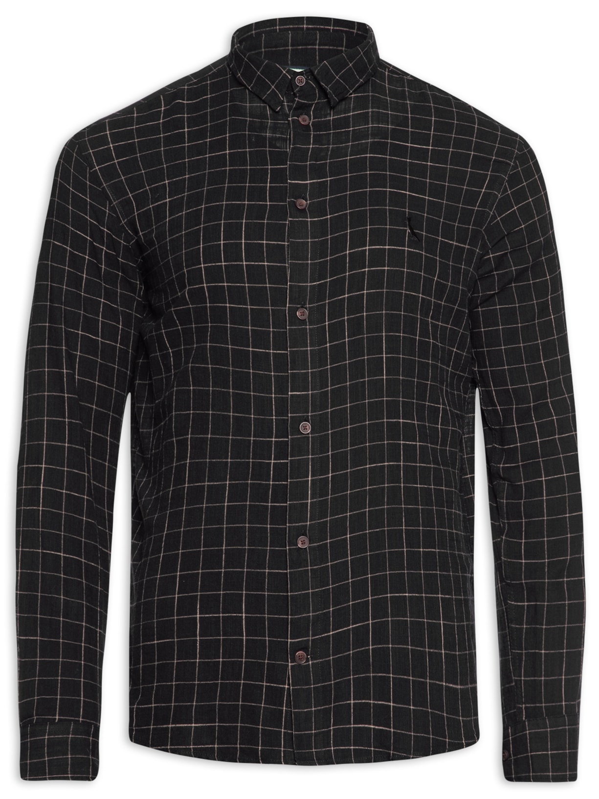 Camisa Masculina Manga Longa Xadrez Camp - Preto