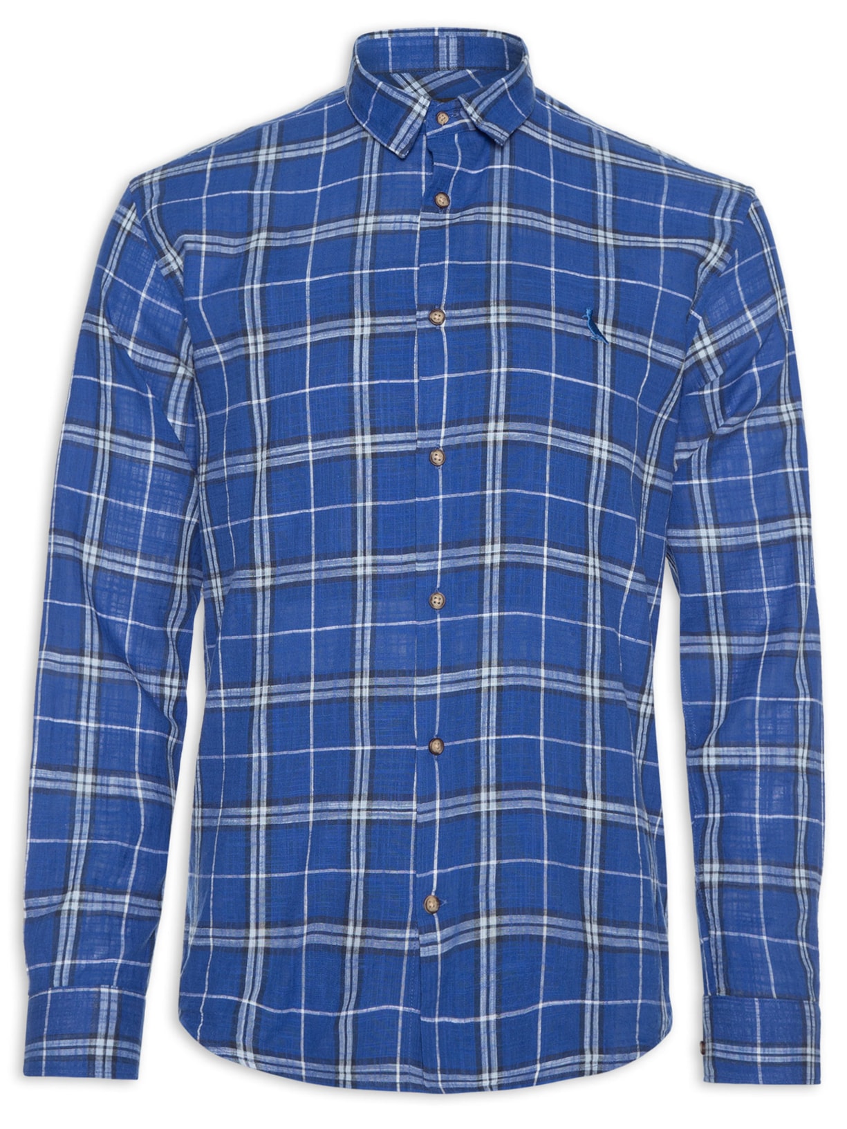 Camisa Masculina Manga Longa Xadrez Cauê - Azul