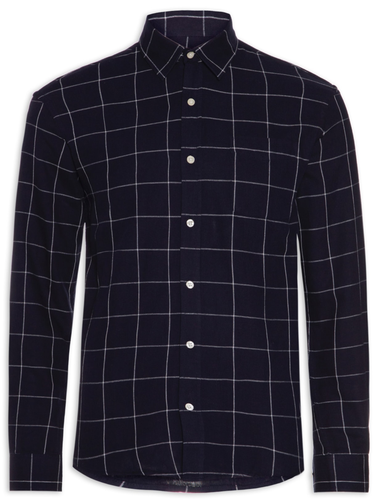 Camisa Masculina Manga Longa Xadrez Floresta - Azul