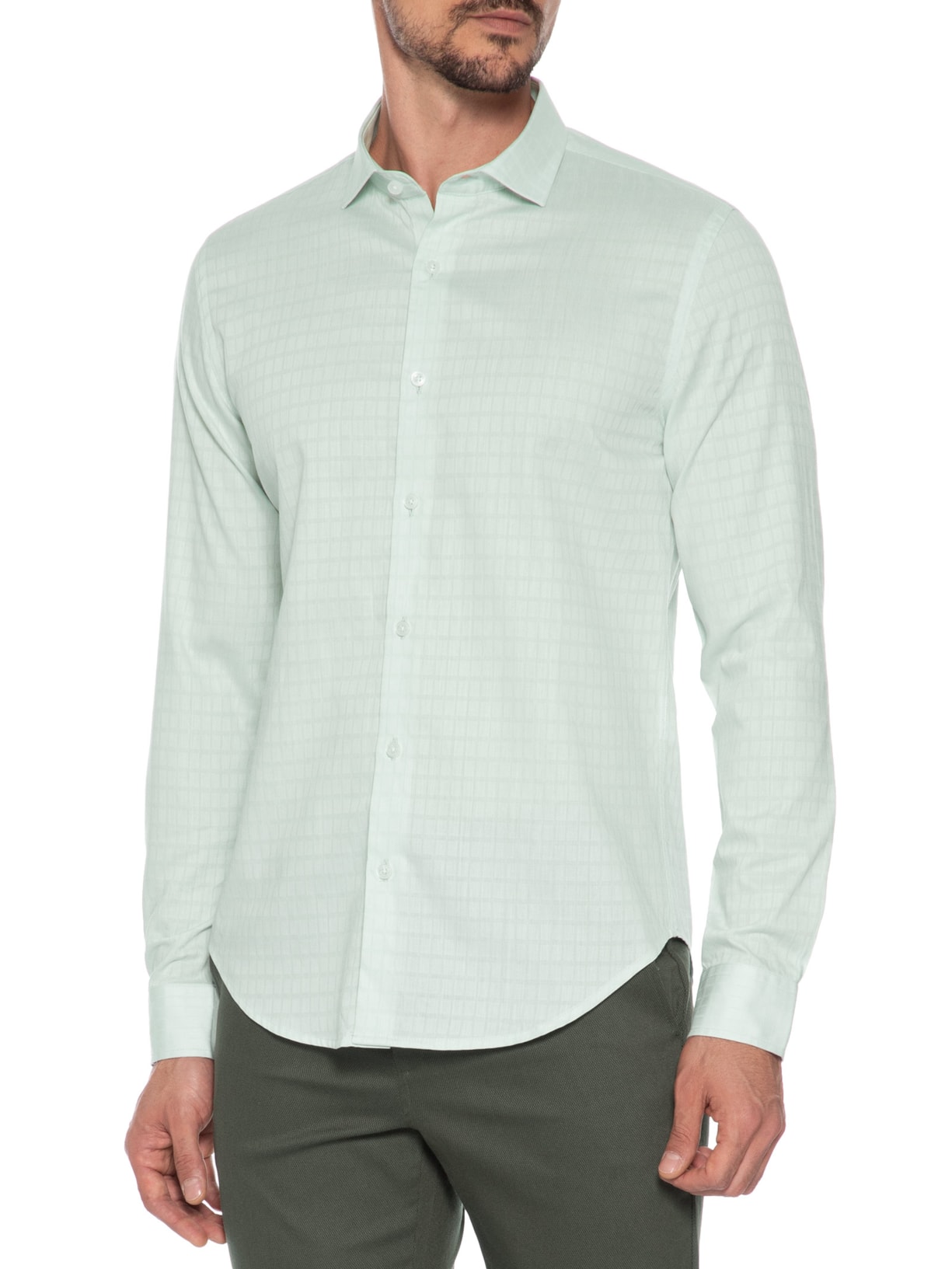Camisa Masculina Maquineta Mini Quadros Verde Sergio K