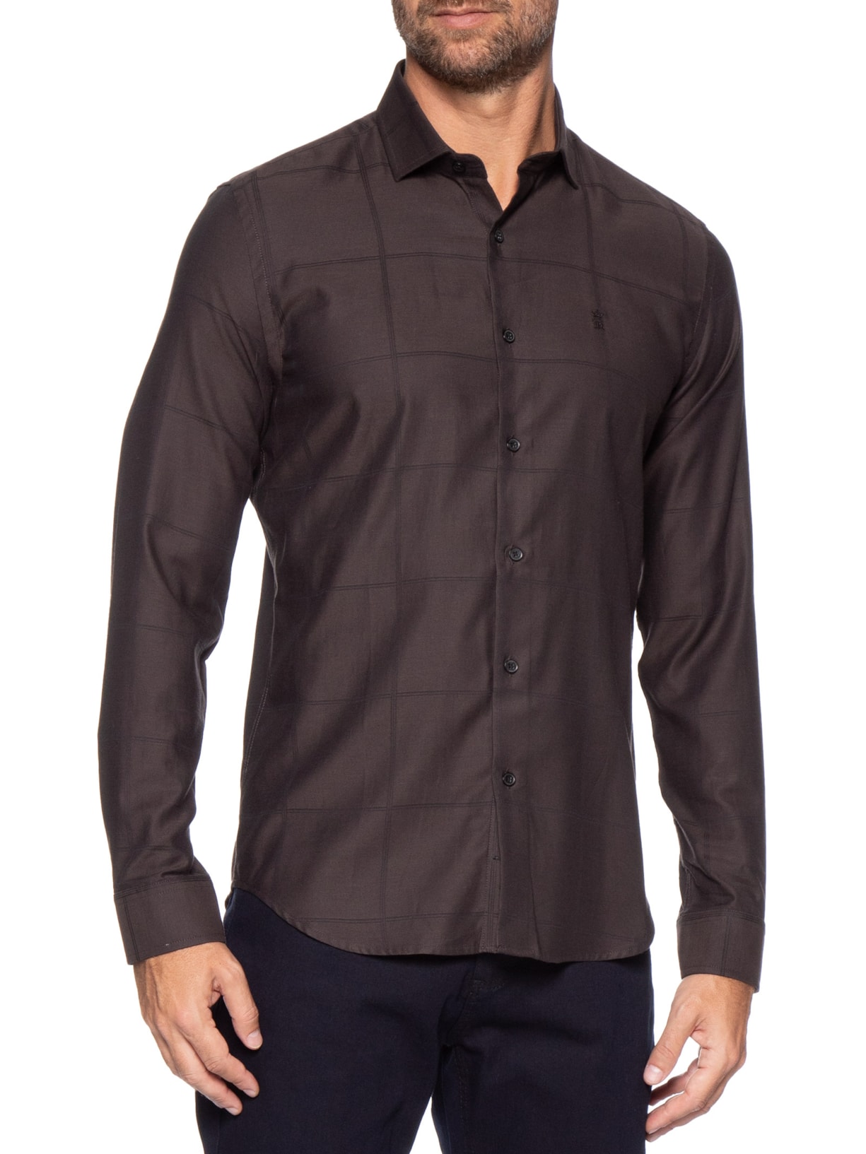 Camisa Masculina Maquinetada Big Square Marrom Sergio K