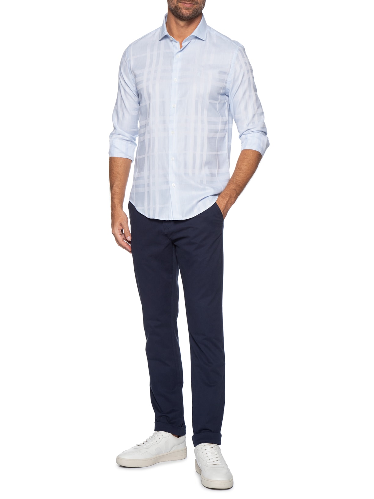 Camisa Masculina Maquinetada Big Xadrez Azul Sergio K