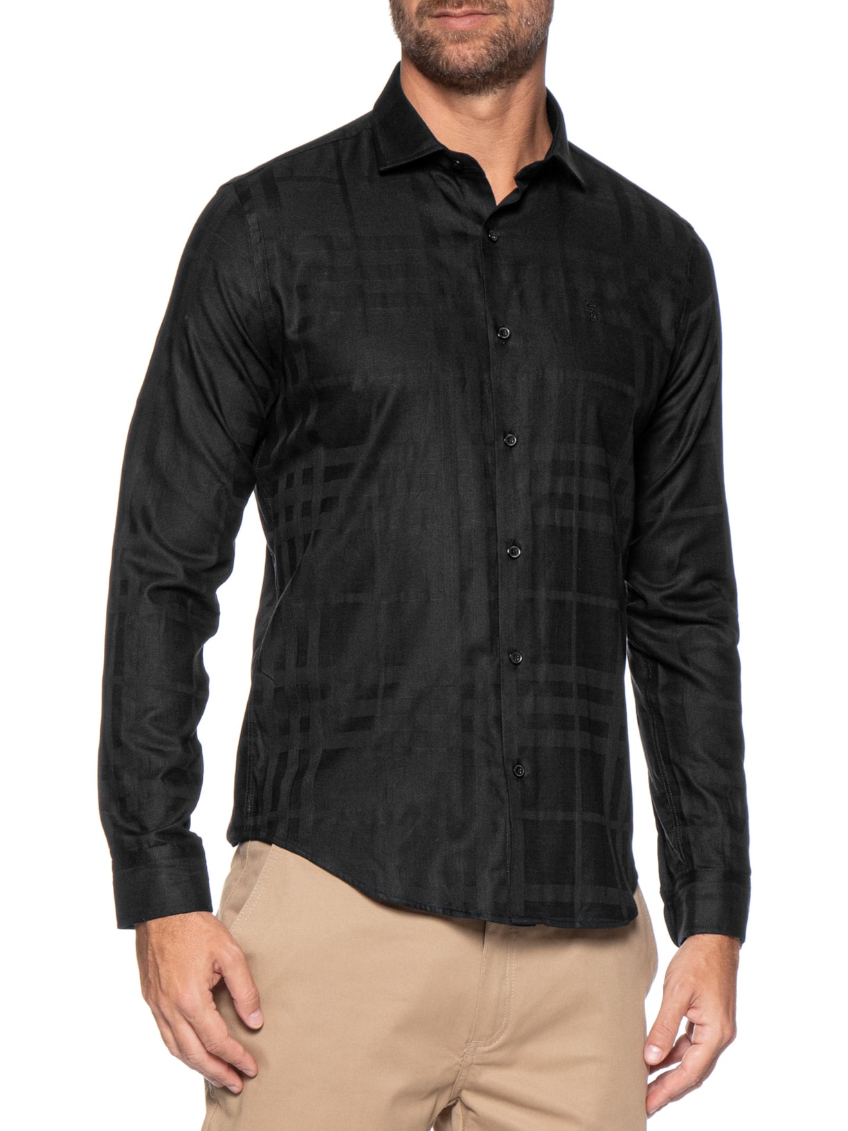 Camisa Masculina Maquinetada Big Xadrez Preto Sergio K