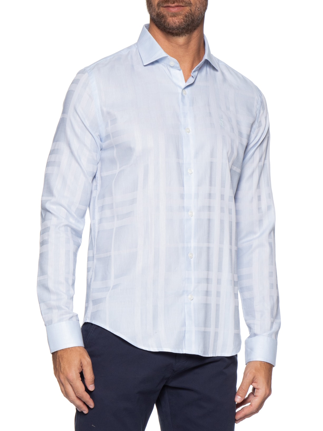 Camisa Masculina Maquinetada Big Xadrez – Azul Sergio K
