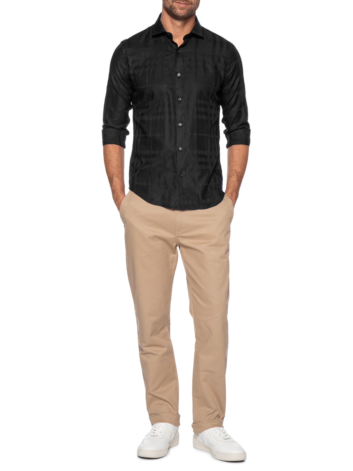 Camisa Masculina Maquinetada Big Xadrez – Preto Sergio K