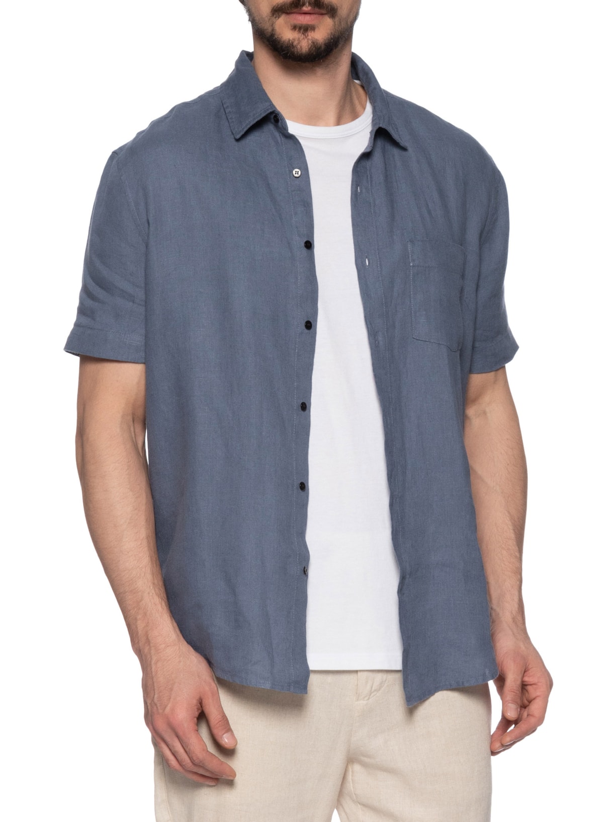 Camisa Masculina Mc Classic Linen Azul Osklen