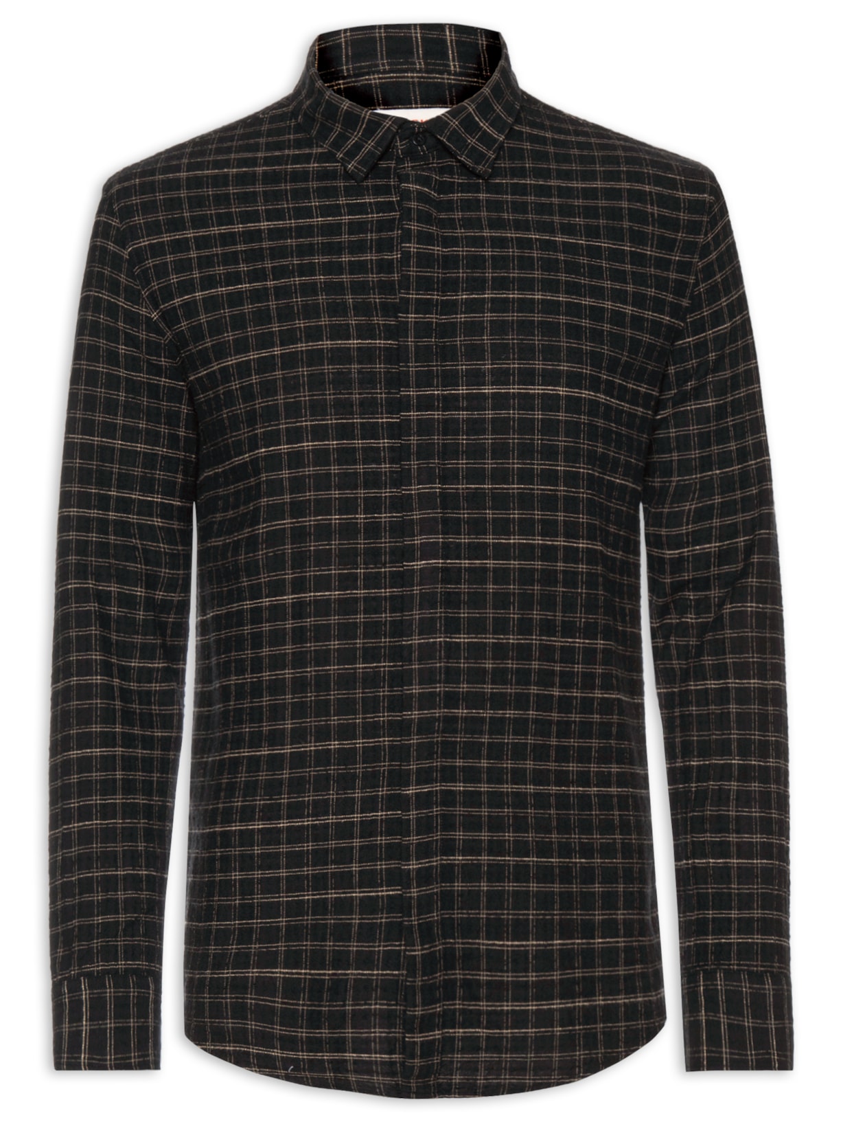 Camisa Masculina Mini Plaid Manga Longa - Preto