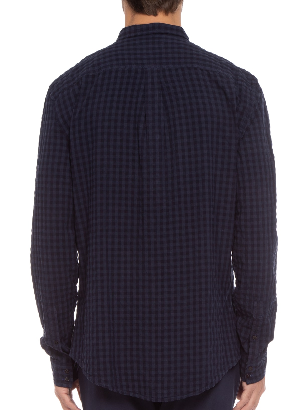 Camisa Masculina Mini Vichy Manga Longa Azul  Osklen