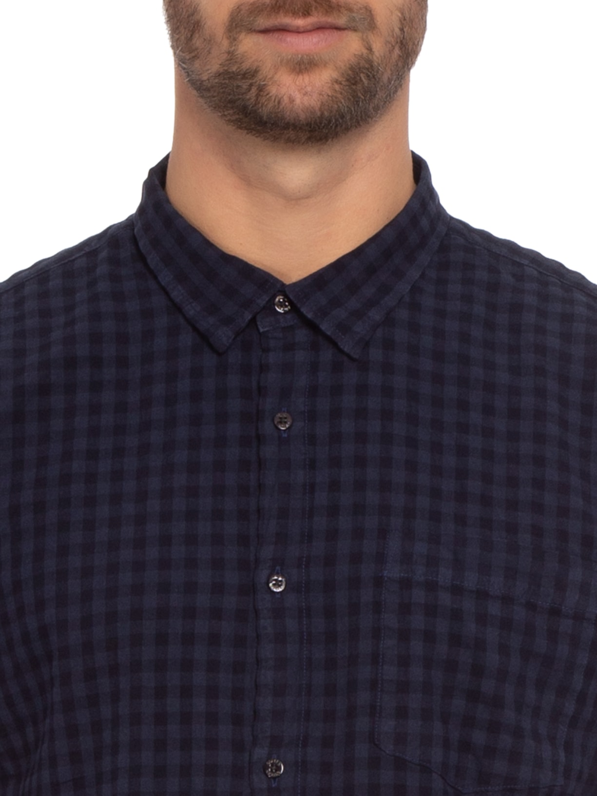 Camisa Masculina Mini Vichy Manga Longa Azul  Osklen