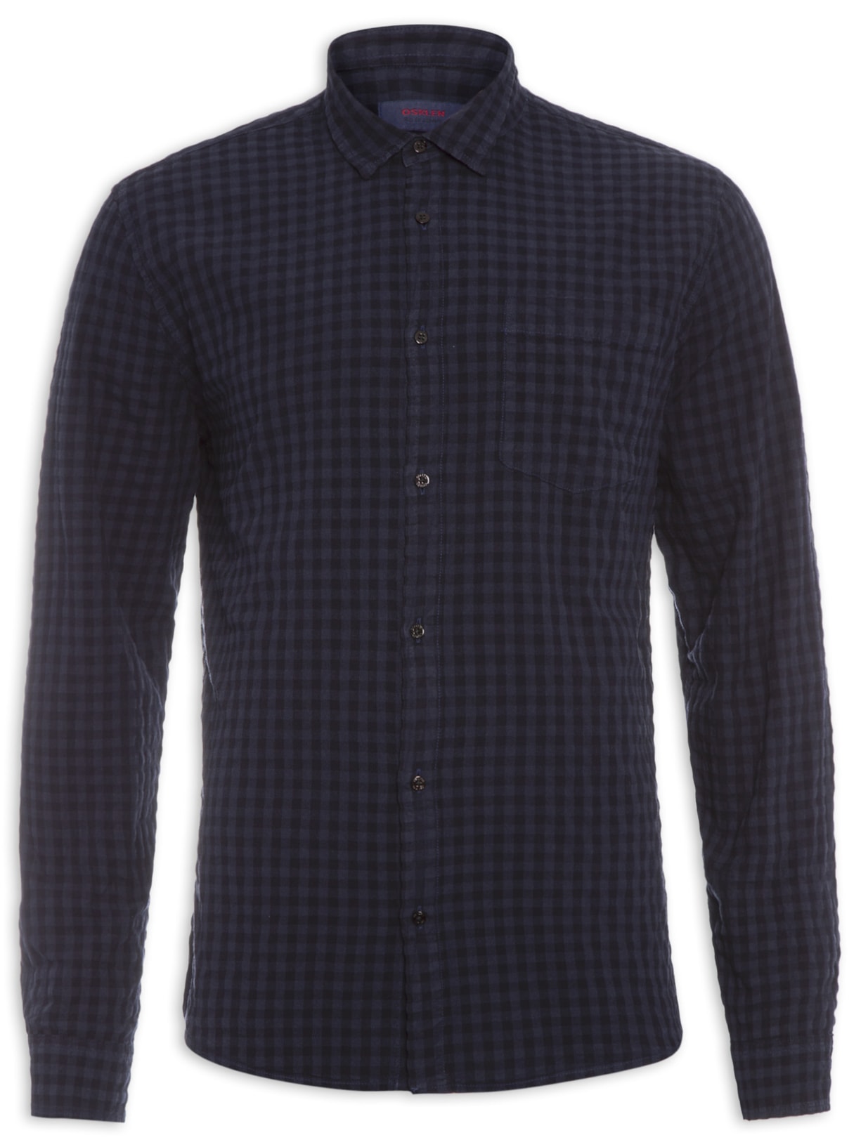 Camisa Masculina Mini Vichy Manga Longa Azul  Osklen