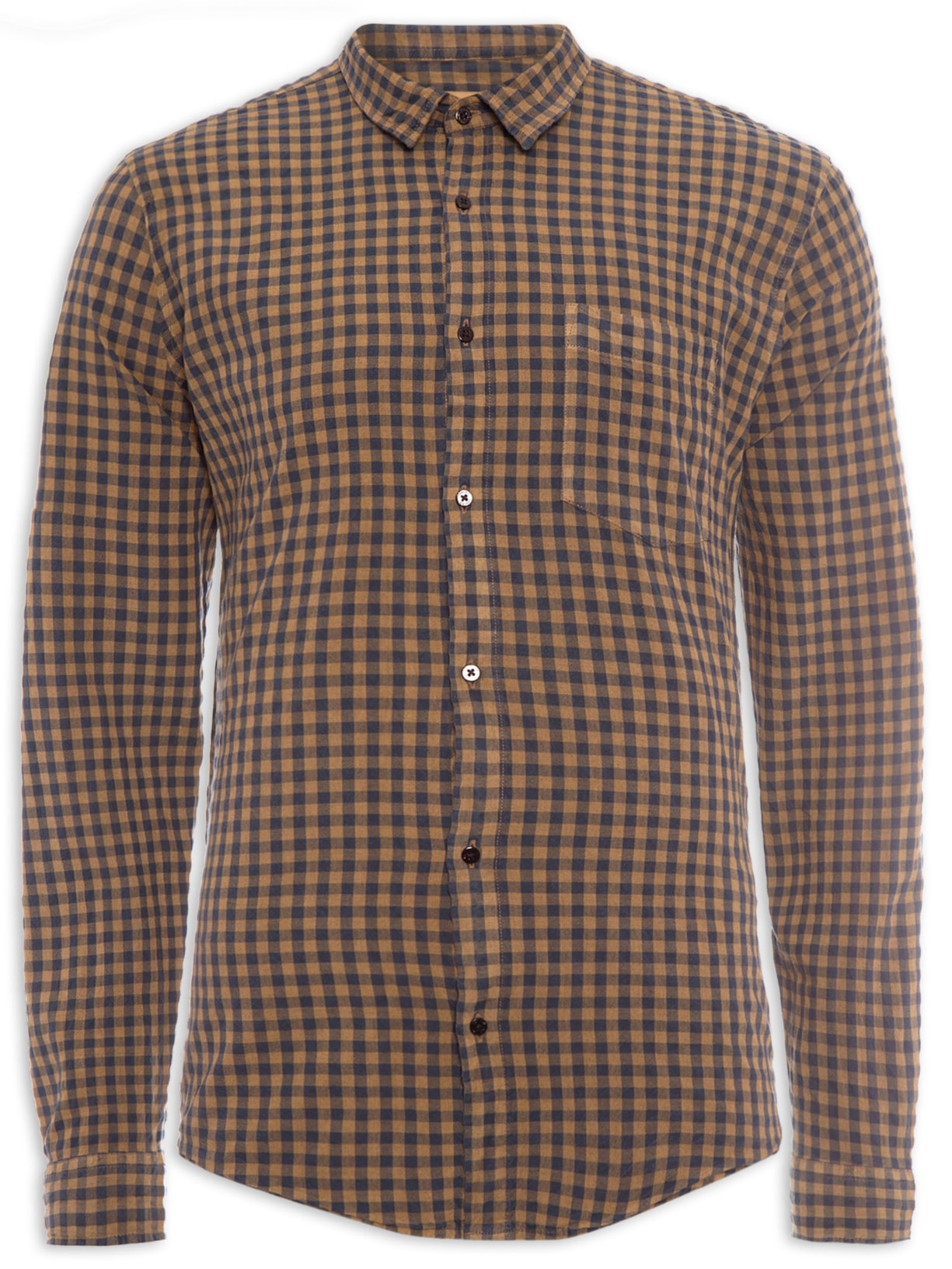 Camisa Masculina Mini Vichy - Marrom