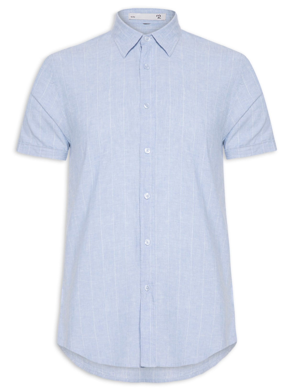 Camisa Masculina Misto Linho Manga Curta - Azul