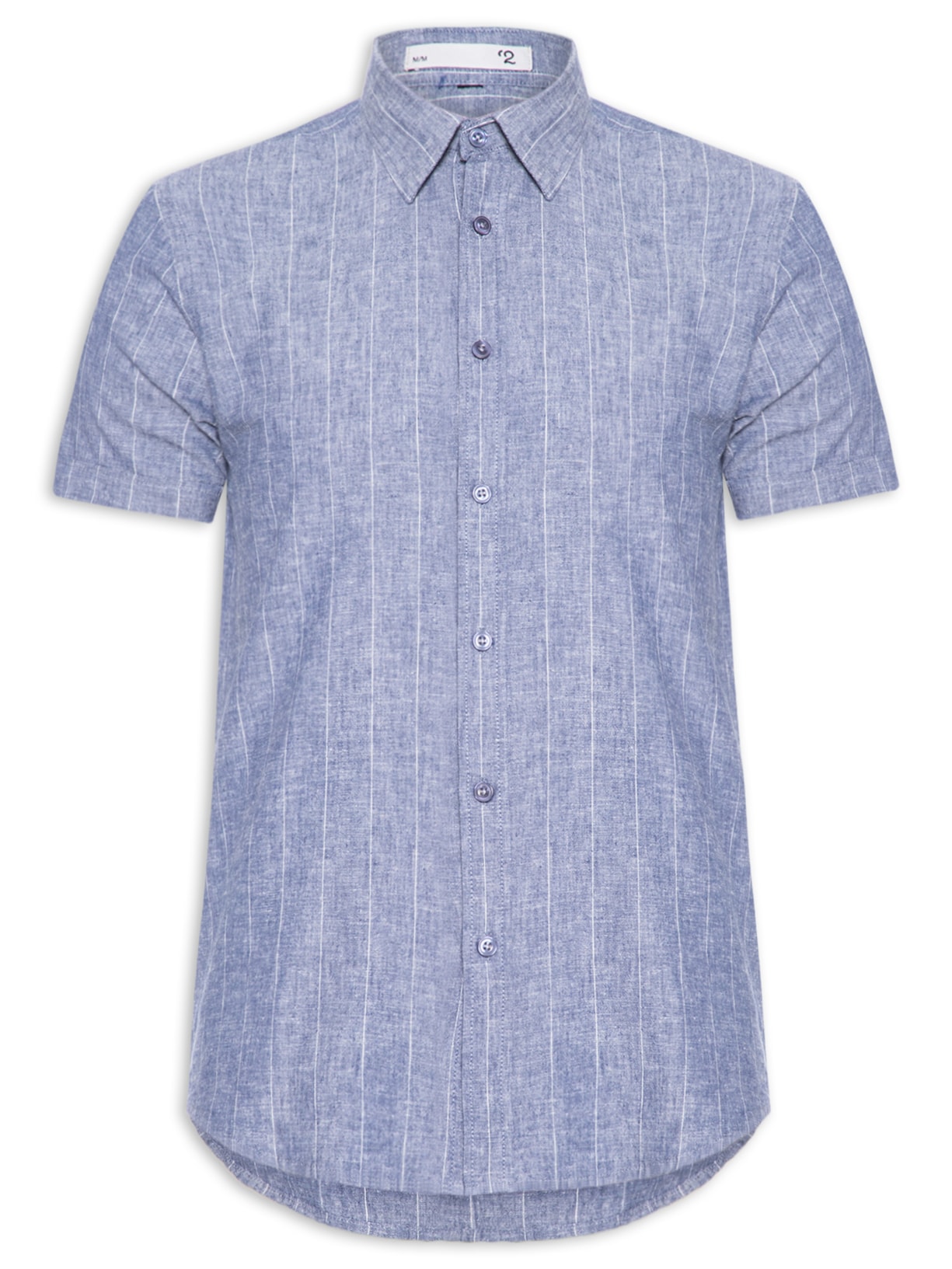 Camisa Masculina Misto Linho Manga Curta - Azul