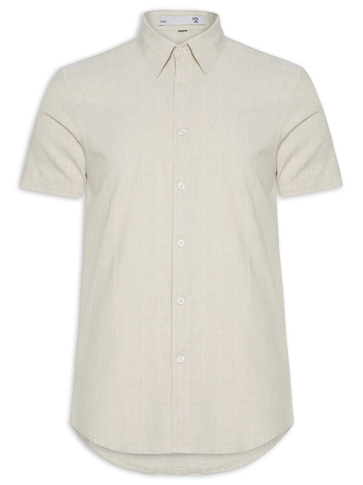 Camisa Masculina Misto Linho Manga Curta - Bege