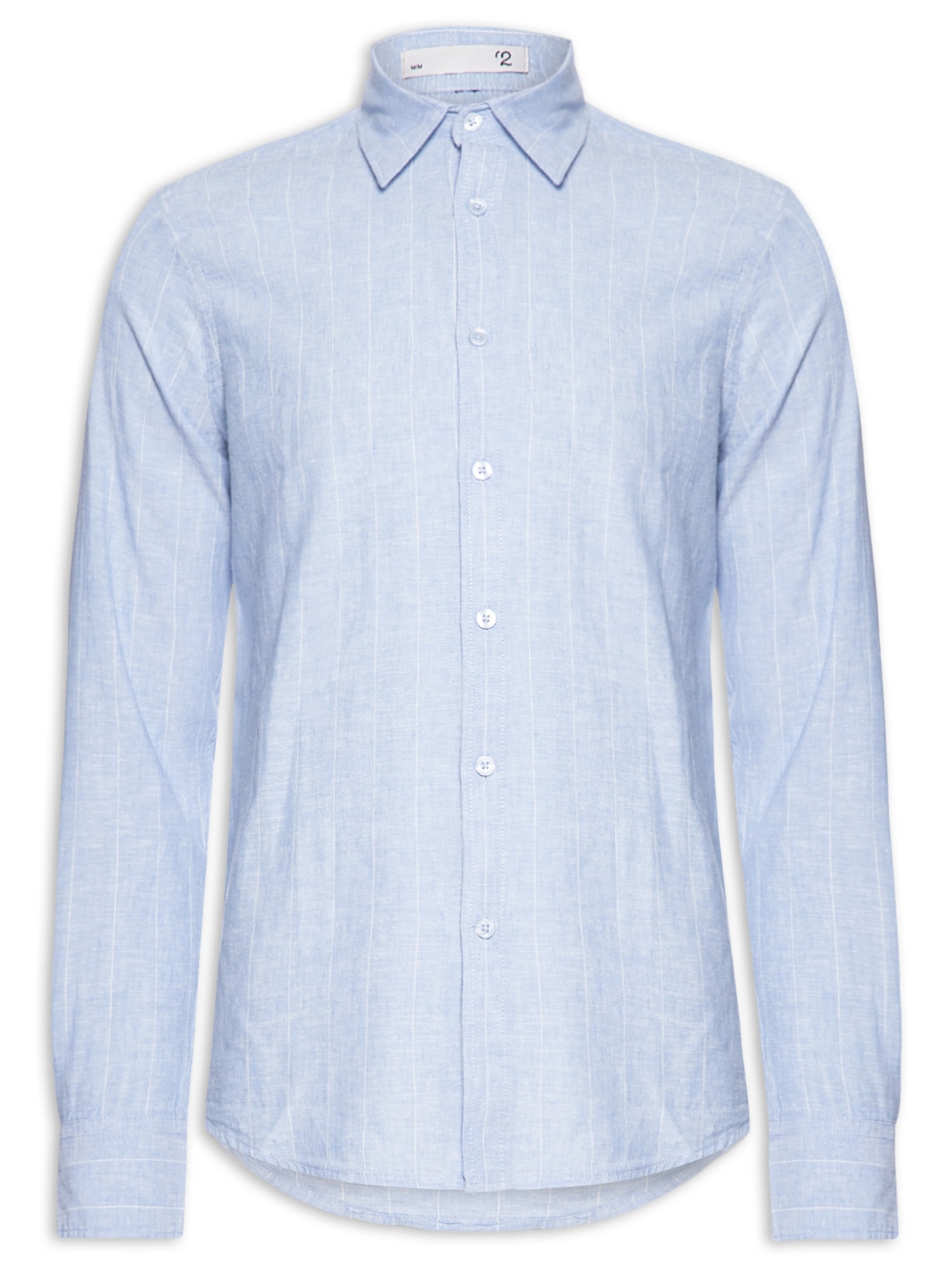 Camisa Masculina Misto Linho Manga Longa - Azul