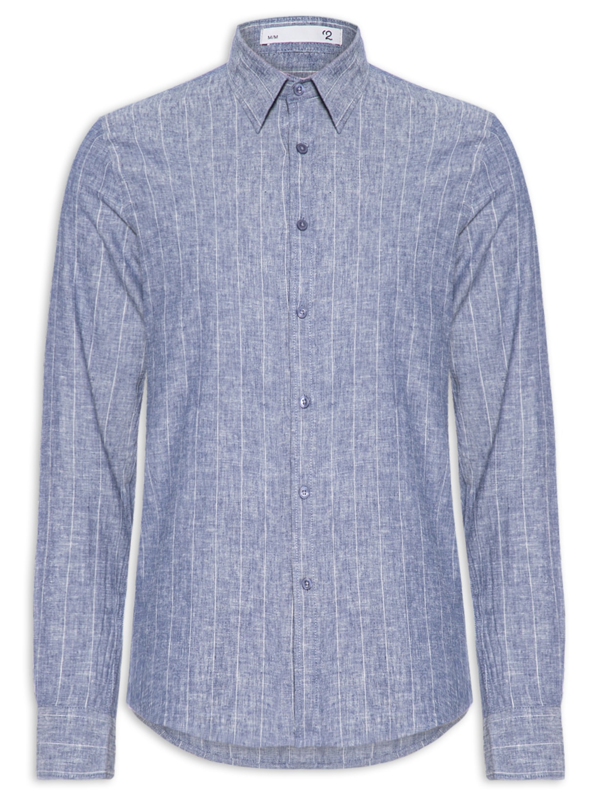 Camisa Masculina Misto Linho Manga Longa - Azul