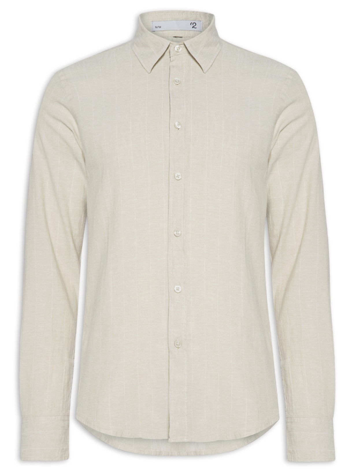 Camisa Masculina Misto Linho Manga Longa - Bege