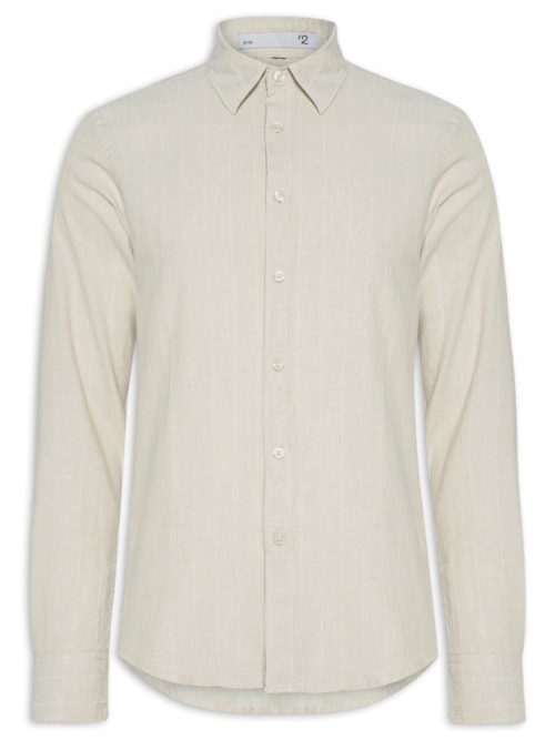 Camisa Masculina Misto Linho Manga Longa - Bege