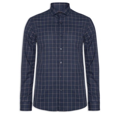 Camisa Masculina ML Quadros Dark Blue - Azul