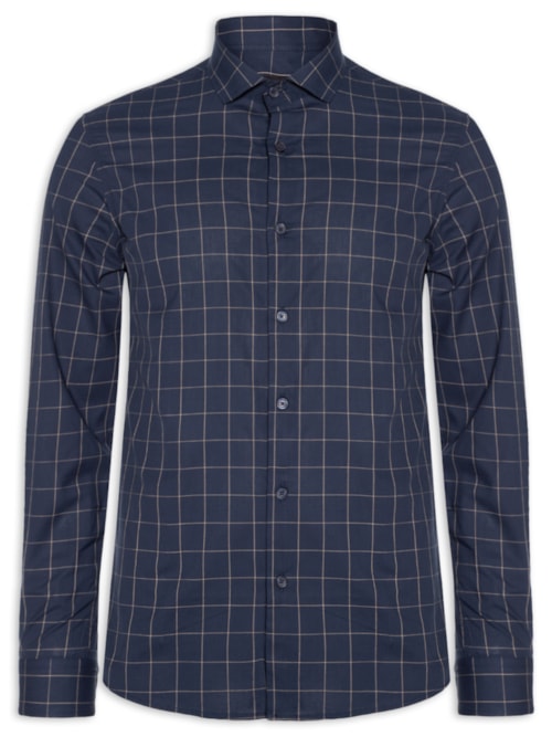 Camisa Masculina ML Quadros Dark Blue - Azul
