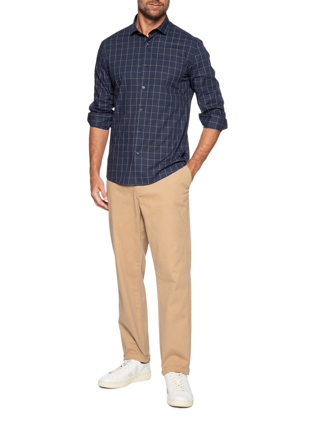 Camisa Masculina ML Quadros Dark Blue Azul Sergio K