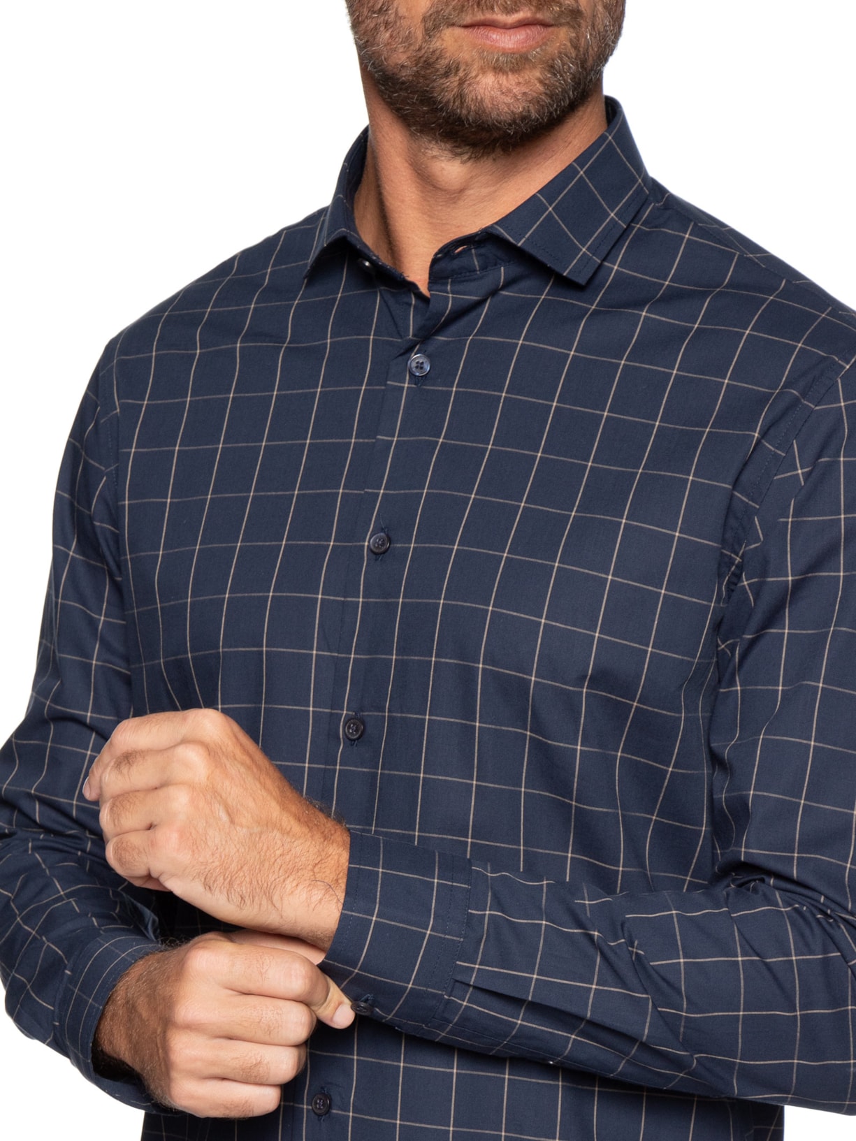 Camisa Masculina ML Quadros Dark Blue Azul Sergio K