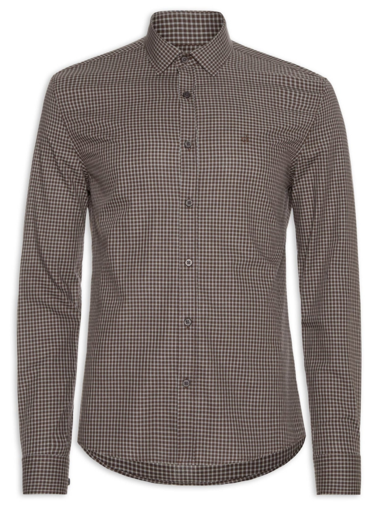 Camisa Masculina Ml Slim Fio 40 - Marrom