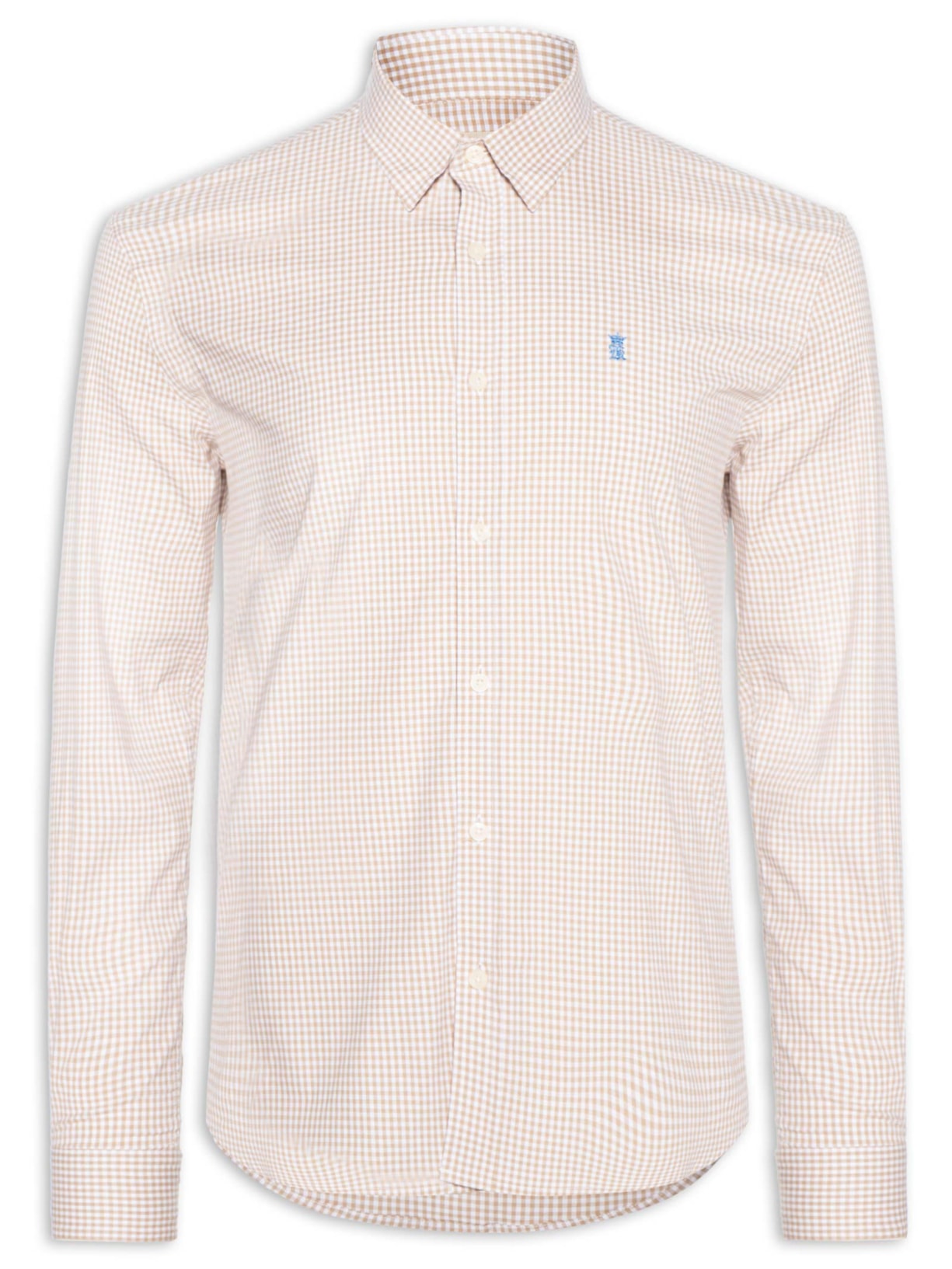 Camisa Masculina ML Vichy Bicolor Bege Sergio K
