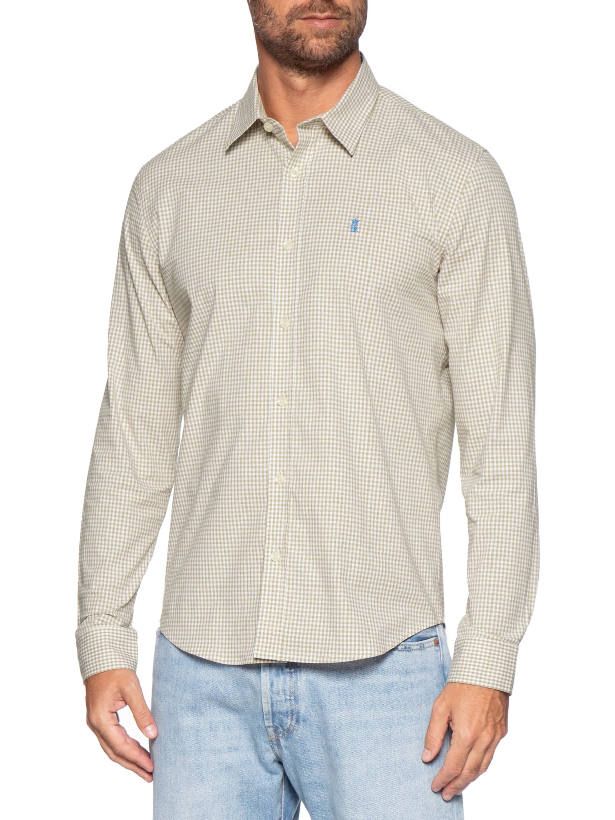 Camisa Masculina ML Vichy Bicolor Bege Sergio K