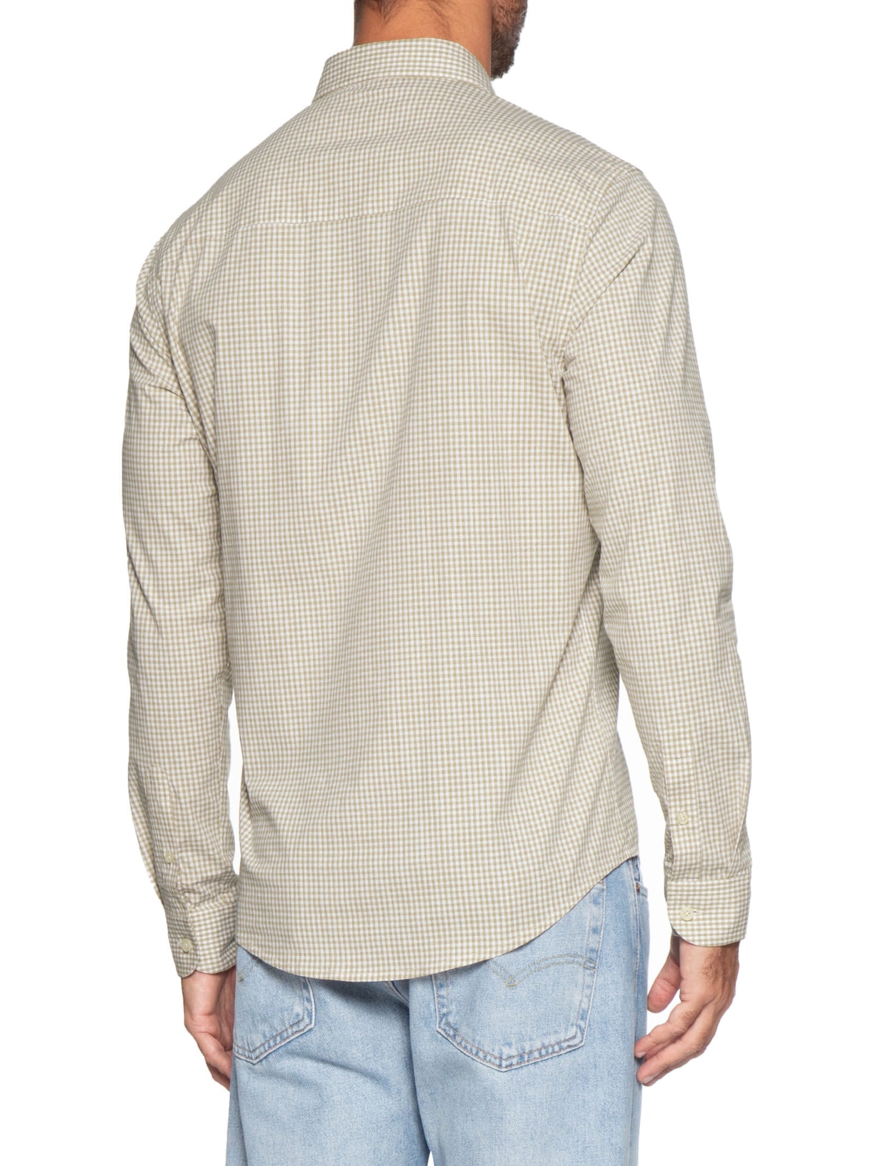 Camisa Masculina ML Vichy Bicolor Bege Sergio K