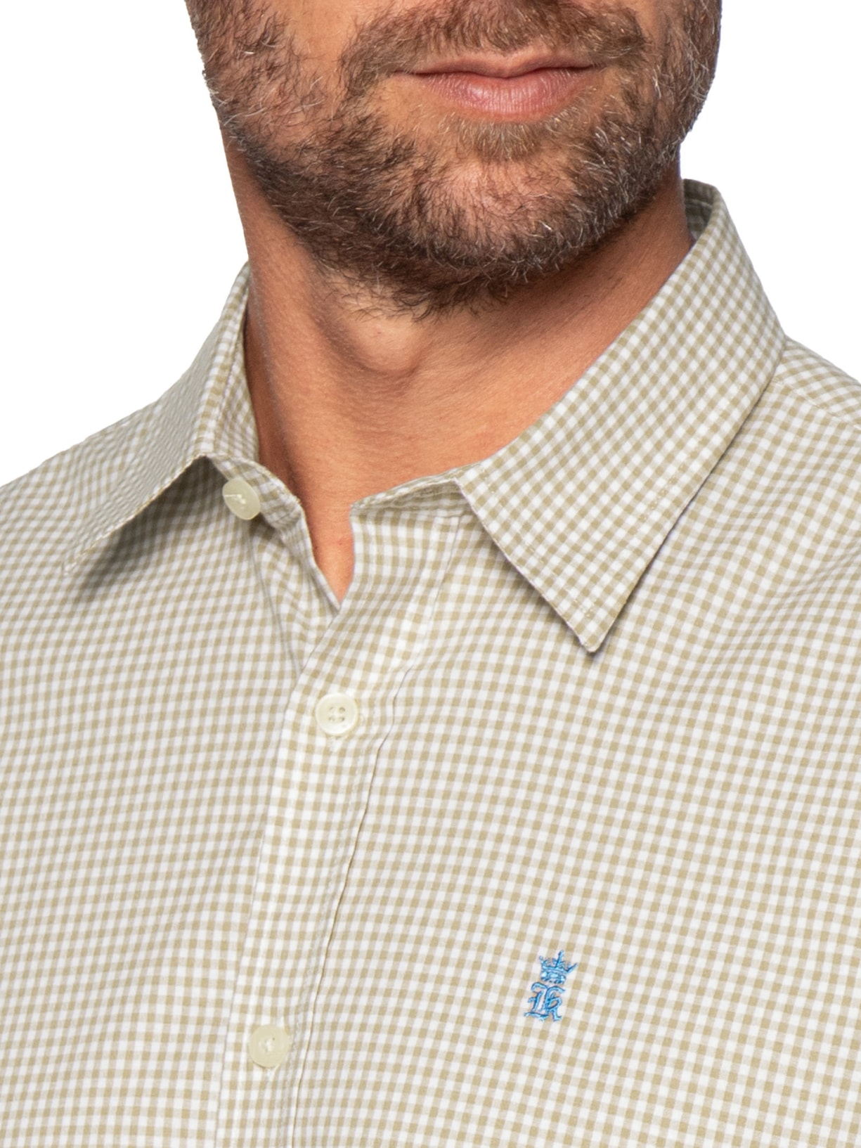 Camisa Masculina ML Vichy Bicolor Bege Sergio K