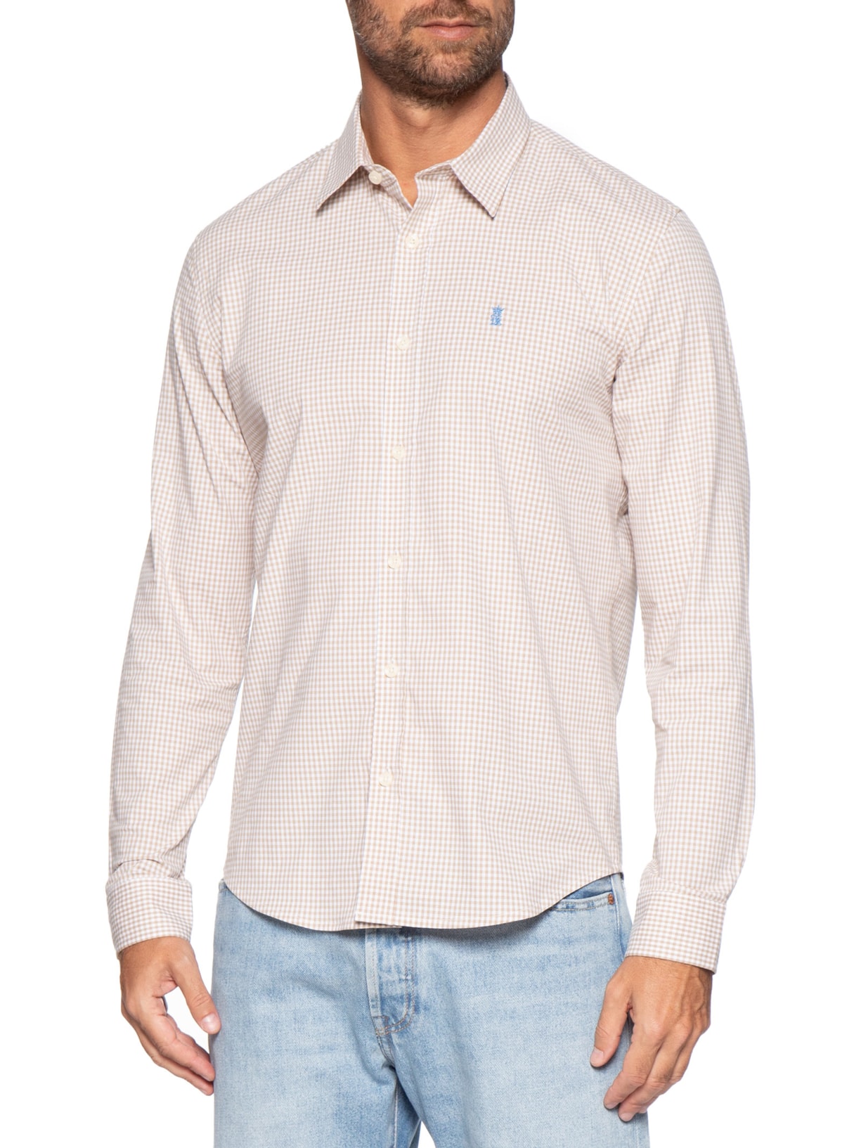 Camisa Masculina ML Vichy Bicolor Bege Sergio K