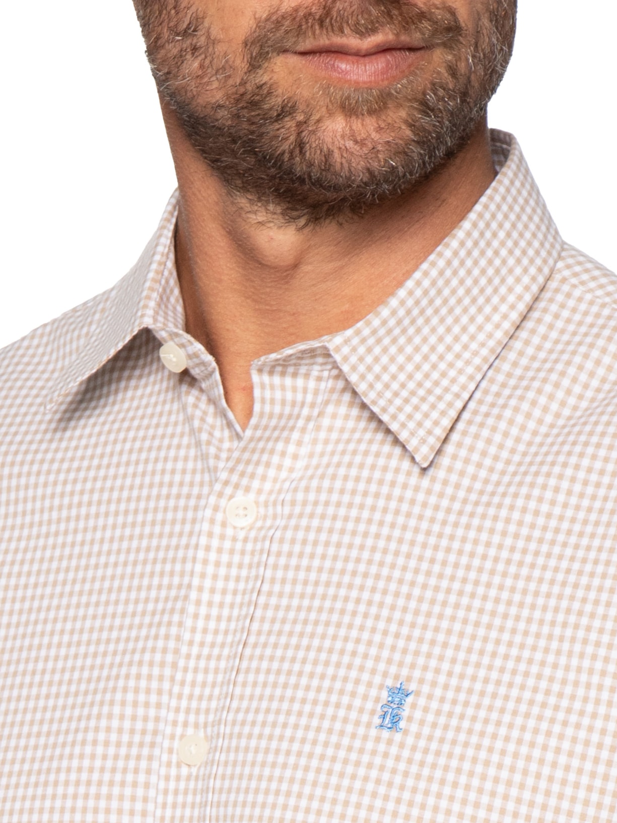 Camisa Masculina ML Vichy Bicolor Bege Sergio K