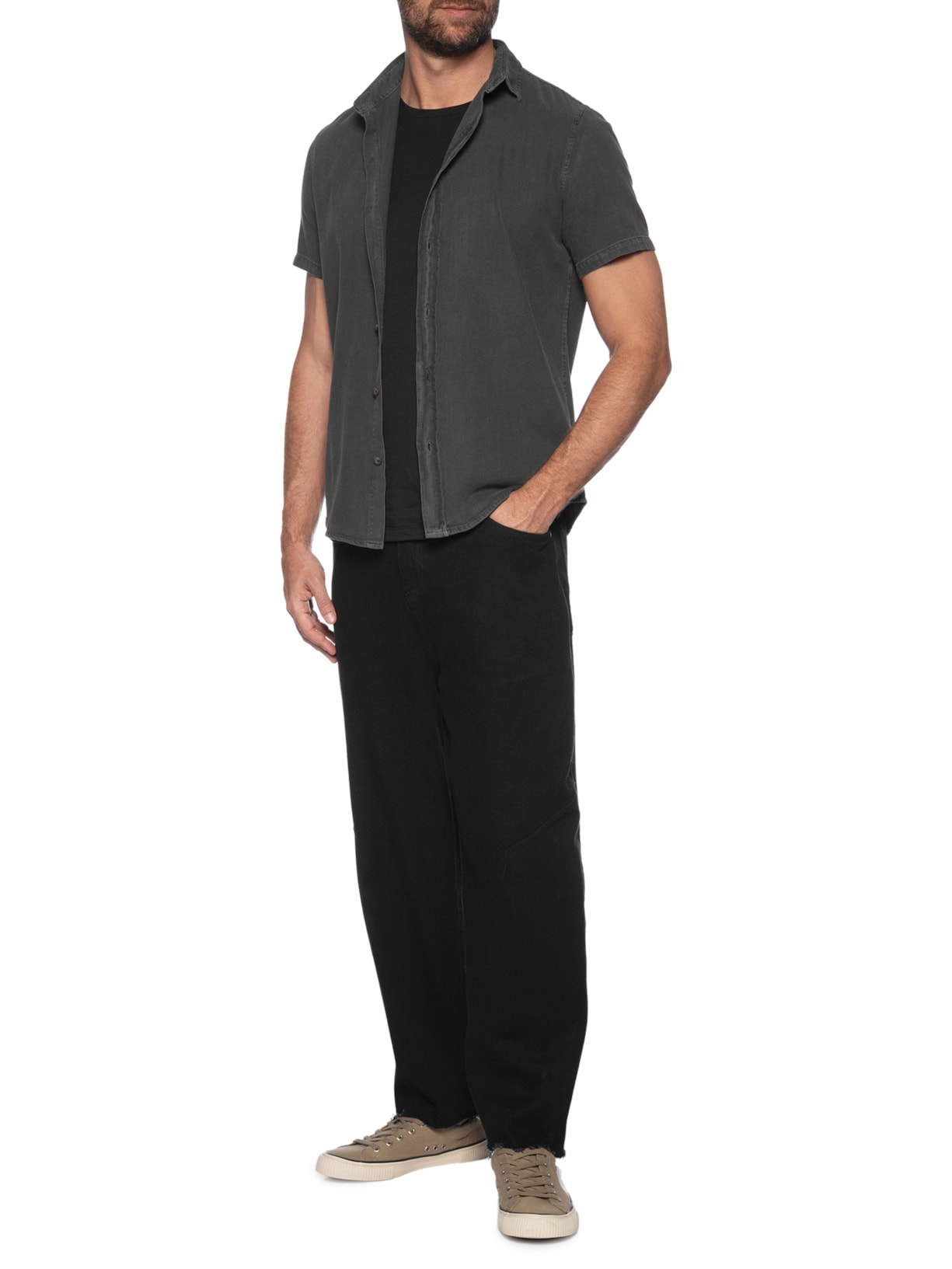 Camisa Masculina Monterey Manga Curta Preto Austral