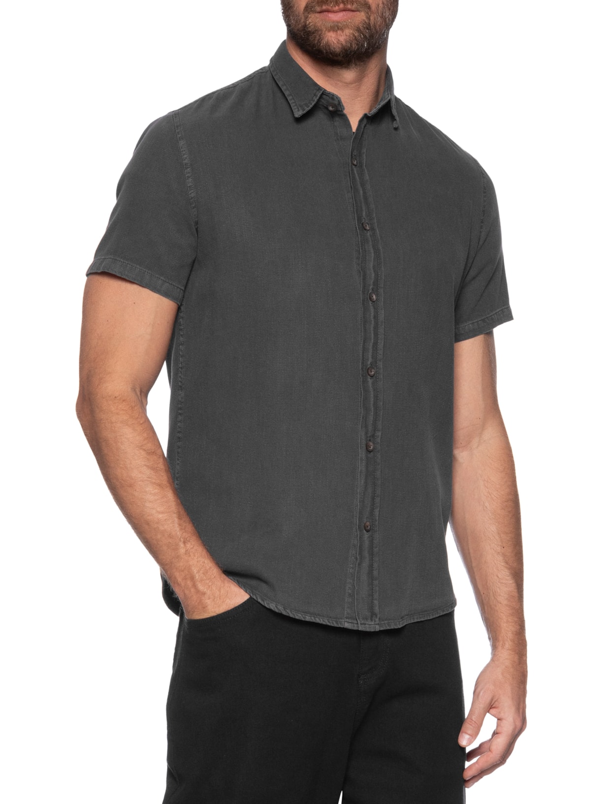 Camisa Masculina Monterey Manga Curta Preto Austral