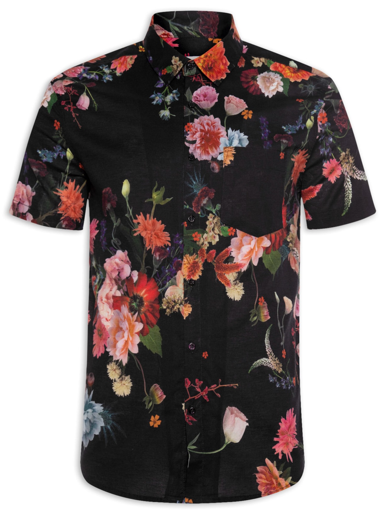 Camisa Masculina Noturnas Manga Curta - Preto