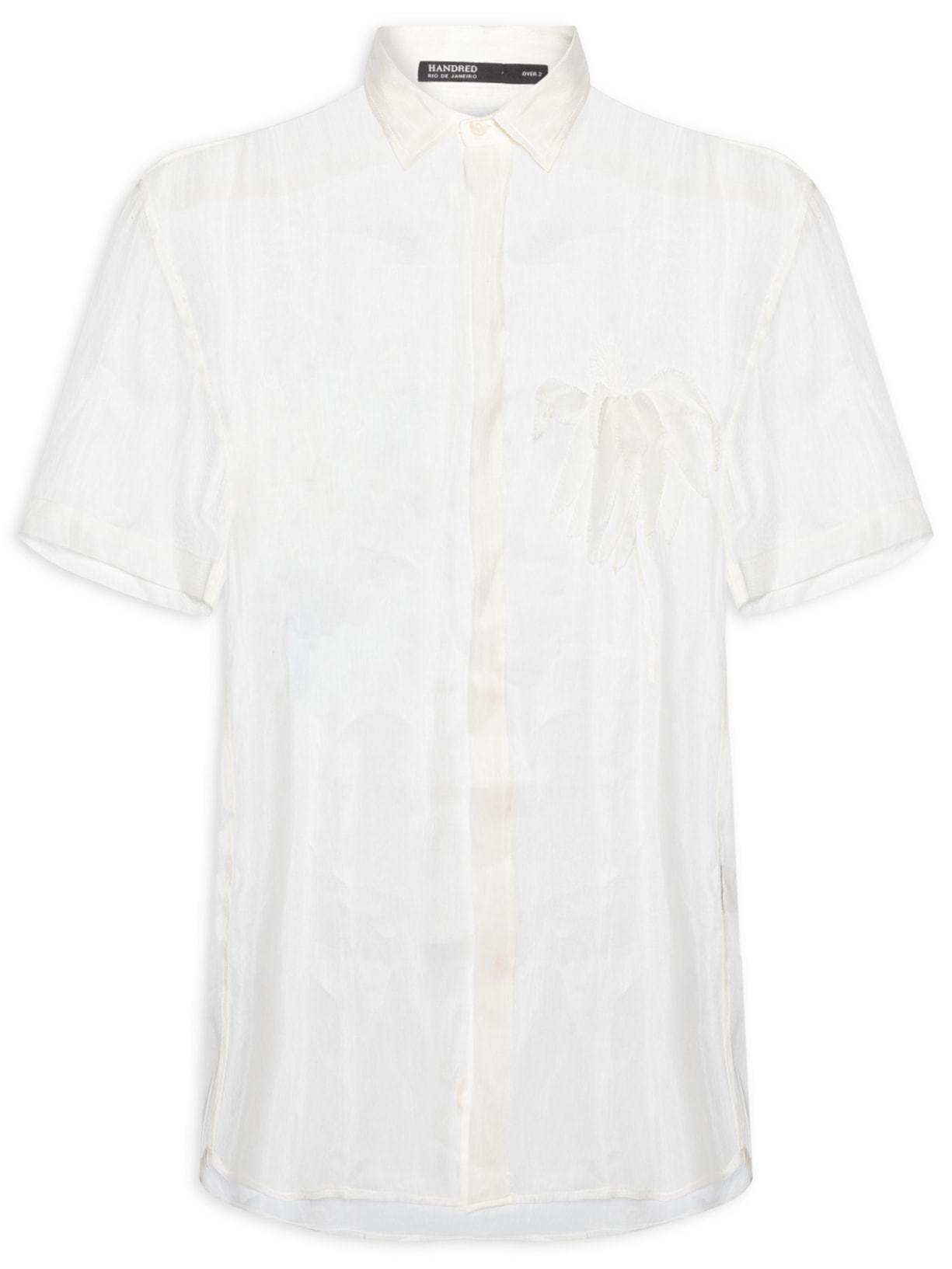 Camisa Masculina Organza Bordado Flor Branco Handred
