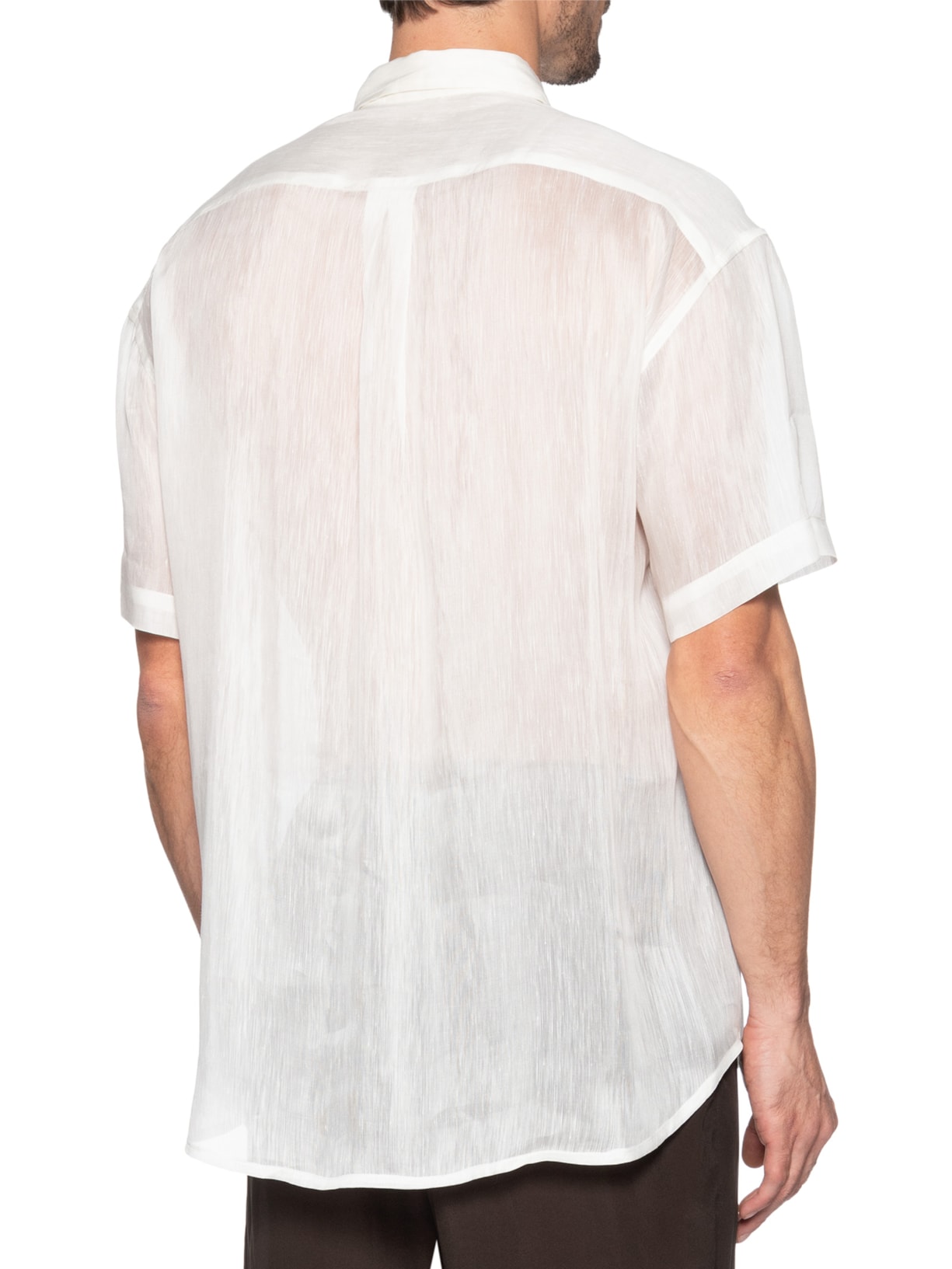 Camisa Masculina Organza Bordado Flor Branco Handred