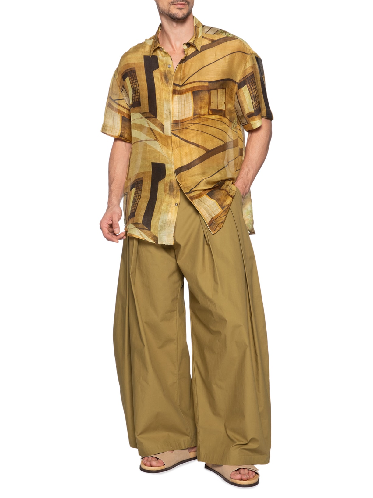 Camisa Masculina Organza Rústica Over Ryokan Bege Handred