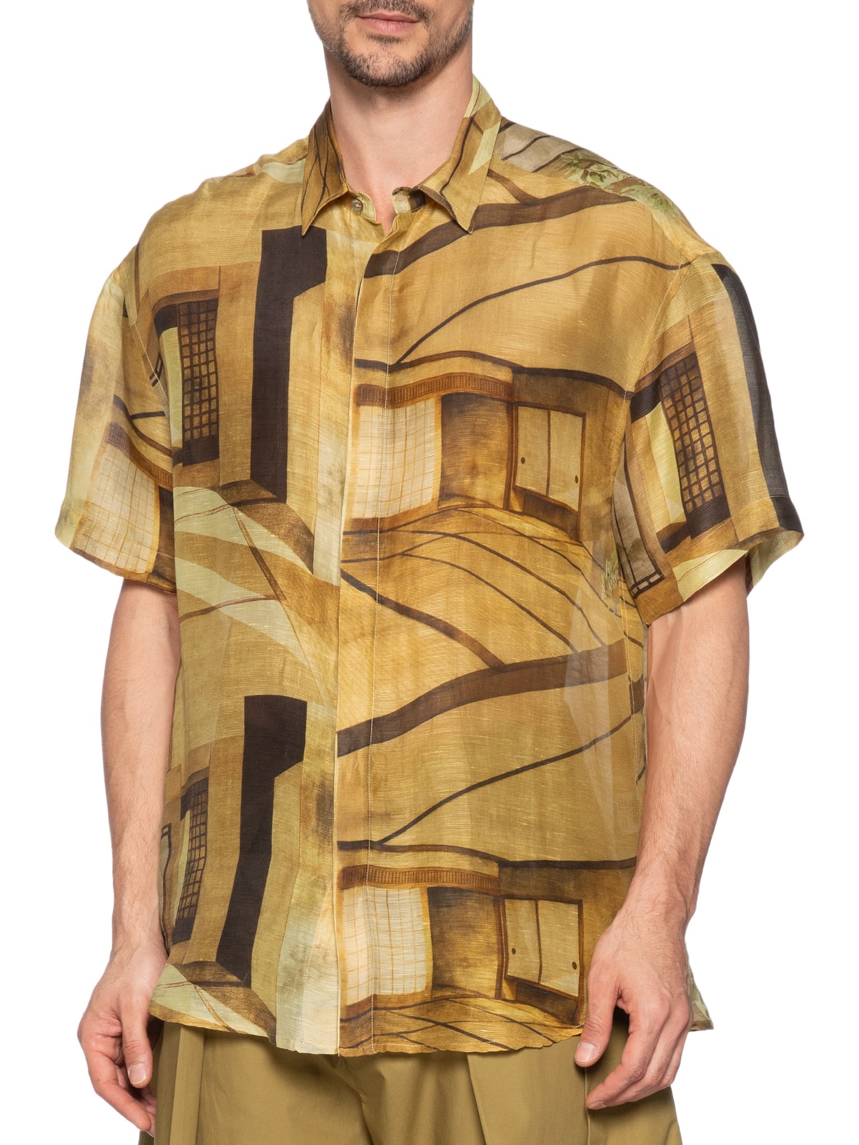 Camisa Masculina Organza Rústica Over Ryokan Bege Handred
