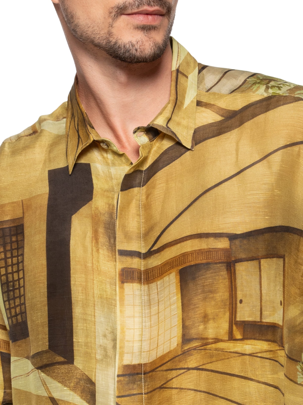 Camisa Masculina Organza Rústica Over Ryokan Bege Handred