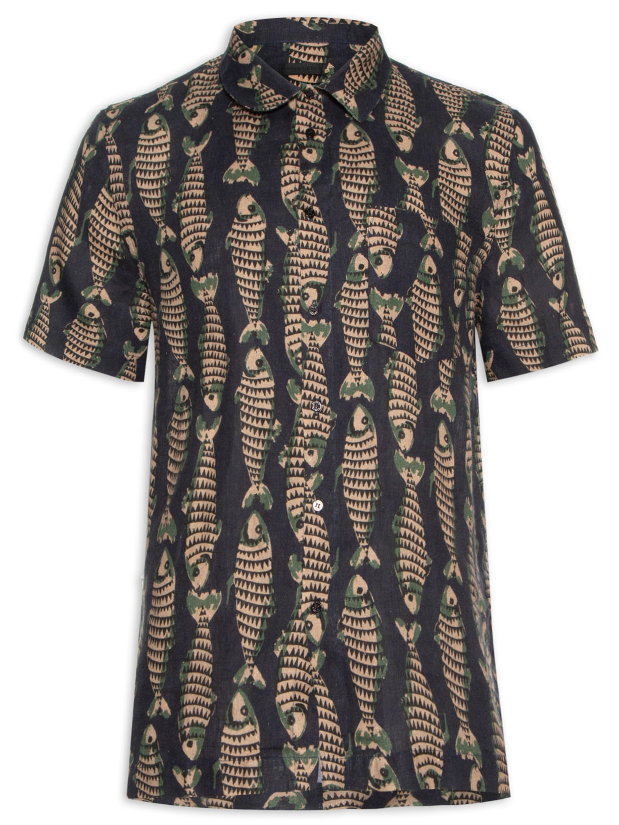 Camisa Masculina Over Peixe Naif Manga Curta - Azul