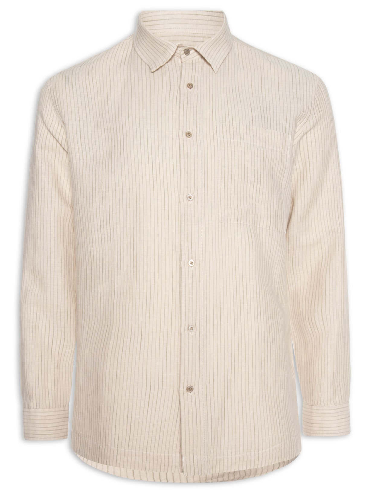 Camisa Masculina Over Stripes Manga Longa - Bege