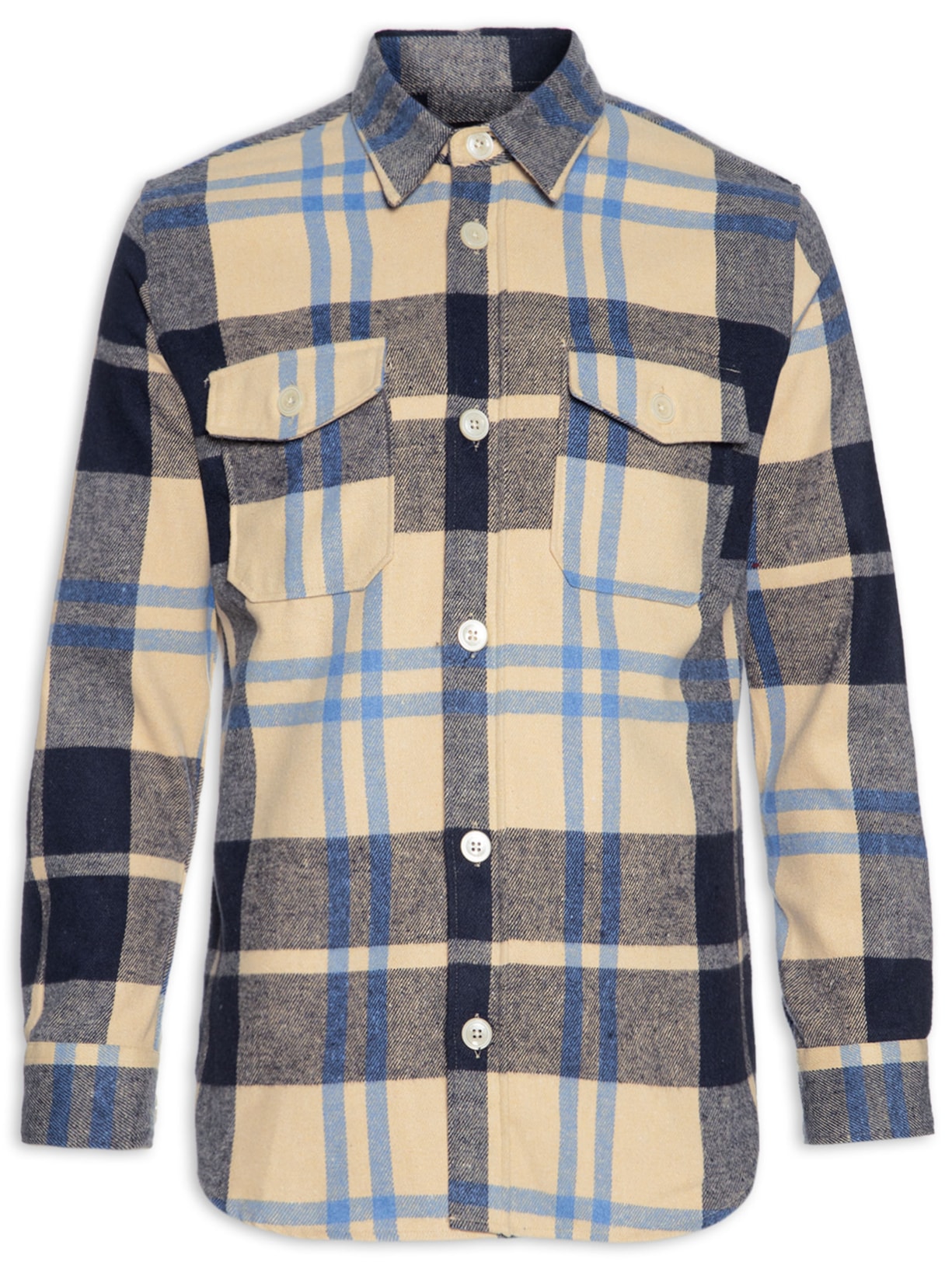 Camisa Masculina Overshirt Flanela London 2 Bolsos - Bege