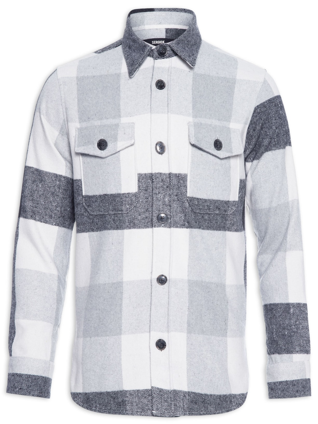 Camisa Masculina Overshirt Flanela London 2 Bolsos - Preto