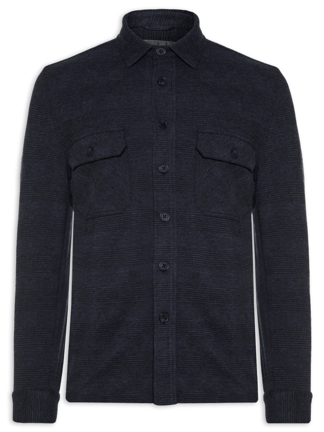 Camisa Masculina Overshirt Malha Principe De Gales - Azul