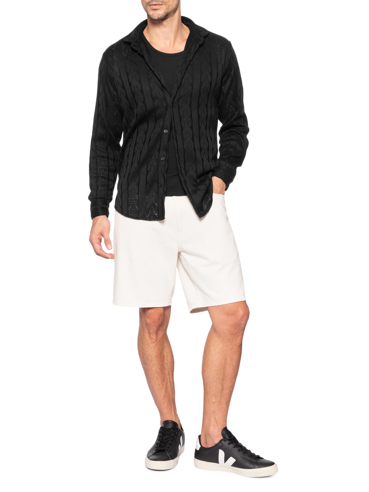 Camisa Masculina Overshirt Malha Tricot Trança Preto Sergio K