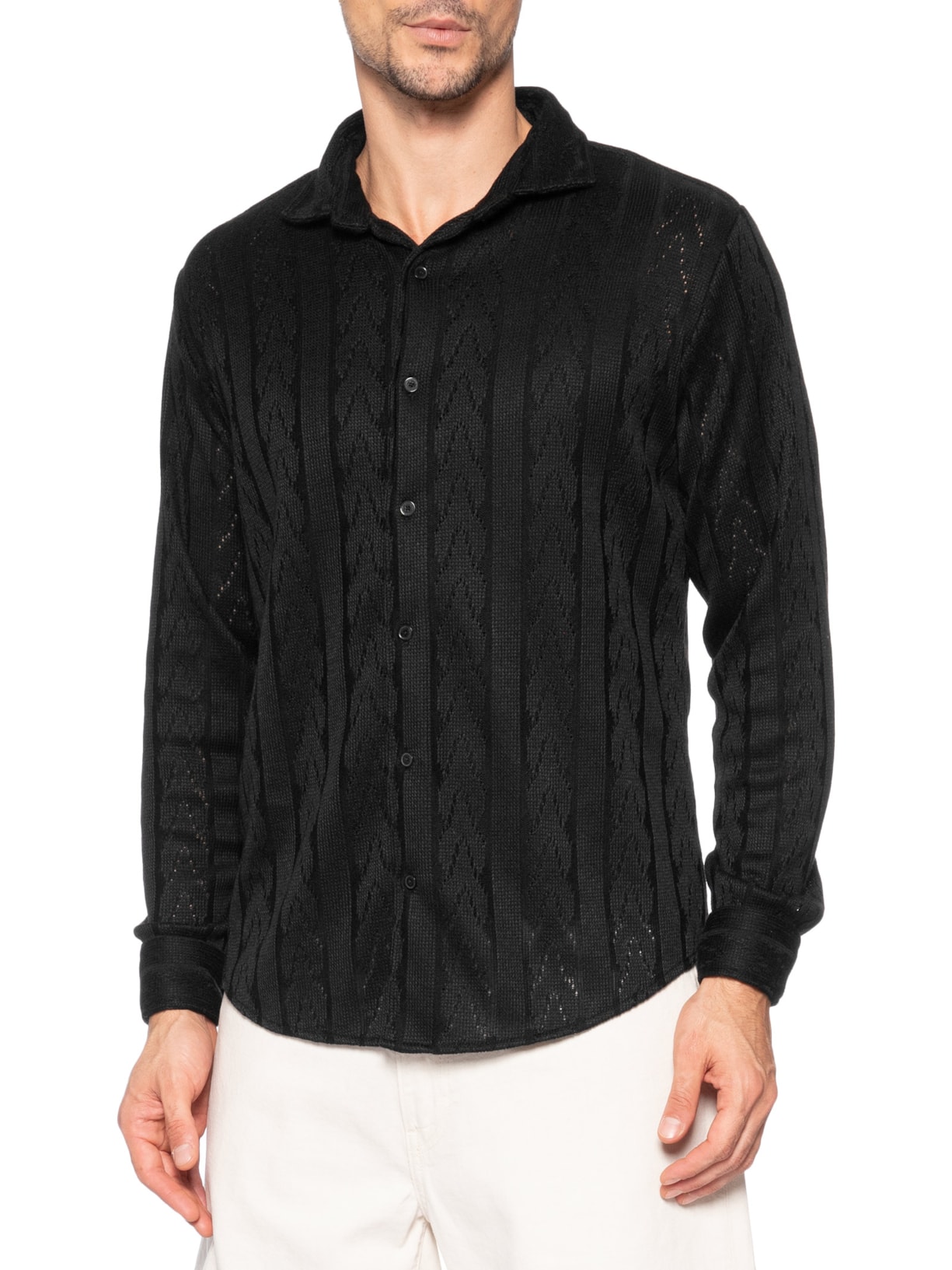 Camisa Masculina Overshirt Malha Tricot Trança Preto Sergio K